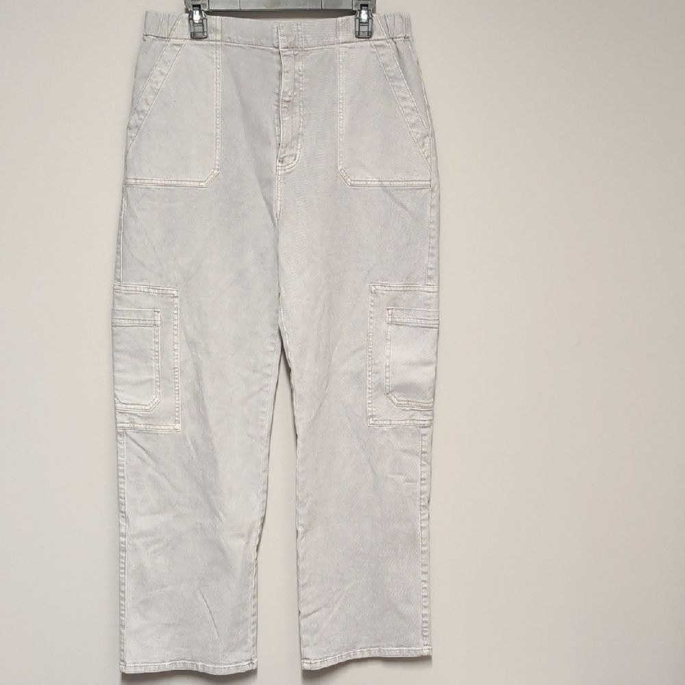 KanCan Light Gray Barrel Leg Cargo Jeans Women's Size 12